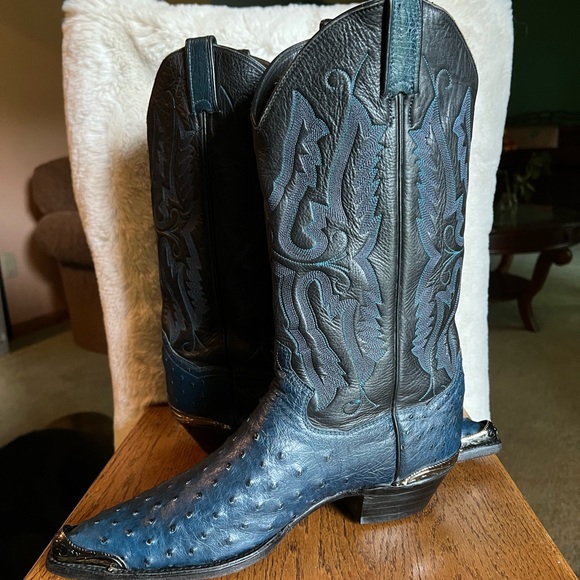 Genuine Indigo Blue Ostrich Cowboy Boots - Picture 6 of 8